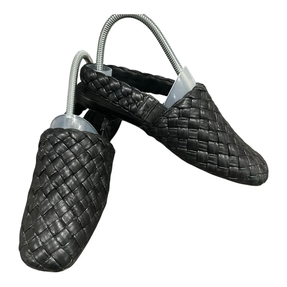 Vince Cadot Woven Slingback Women's 7M Black Leather‎ Casual Slip On Flats